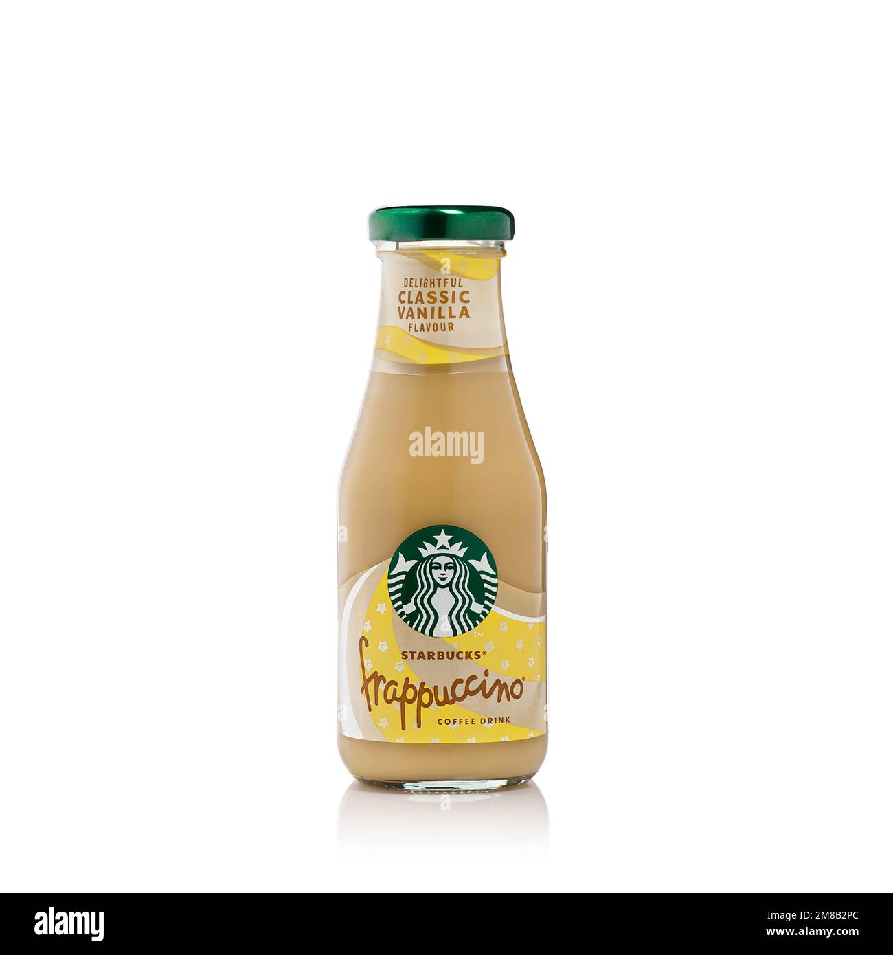 Tallinn, Estland - Januar 2023: Flasche Starbucks Frappuccino Vanille Coffee Drink. Stockfoto