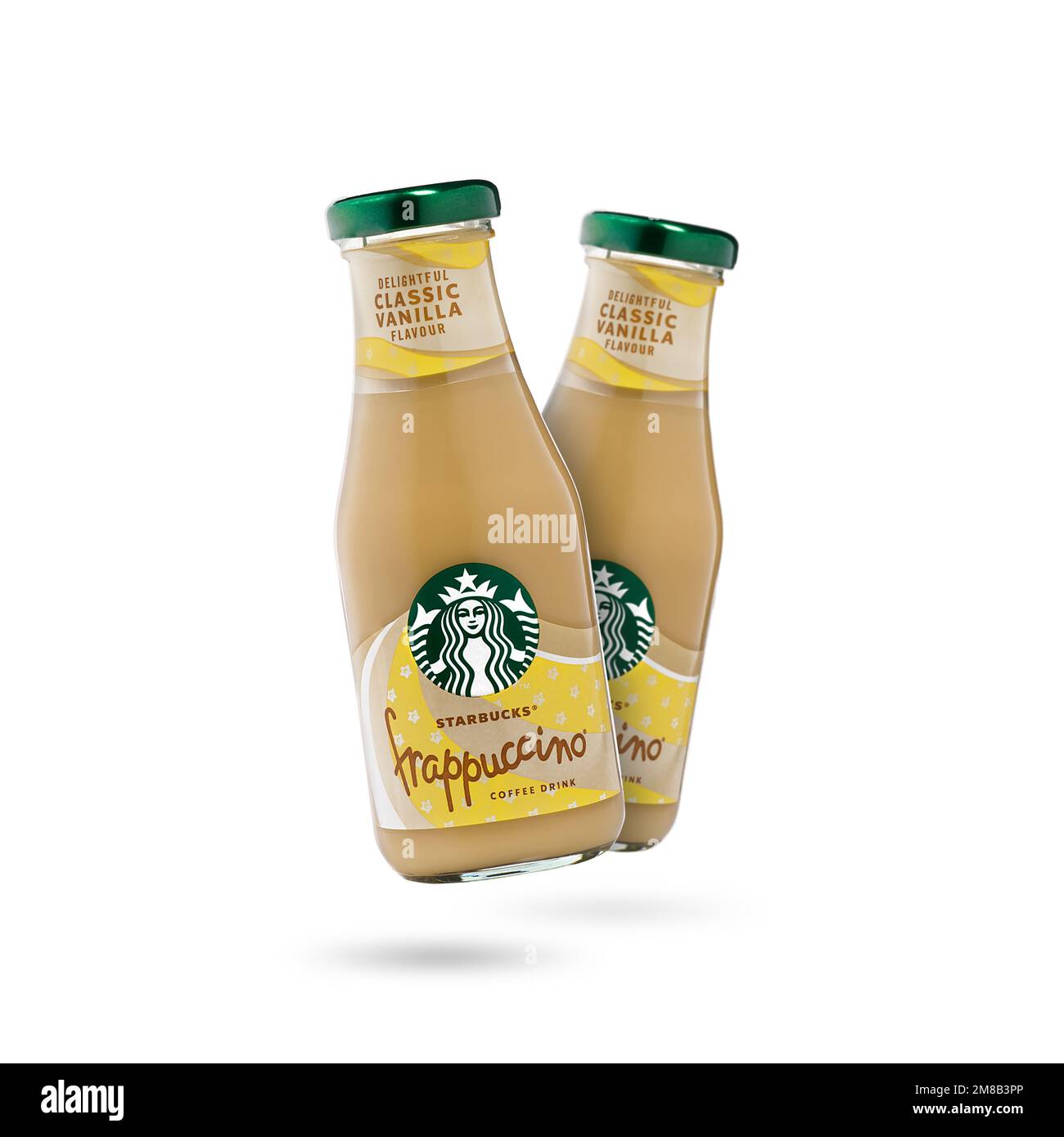 Tallinn, Estland - Januar 2023: Flasche Starbucks Frappuccino Vanille Coffee Drink. Stockfoto