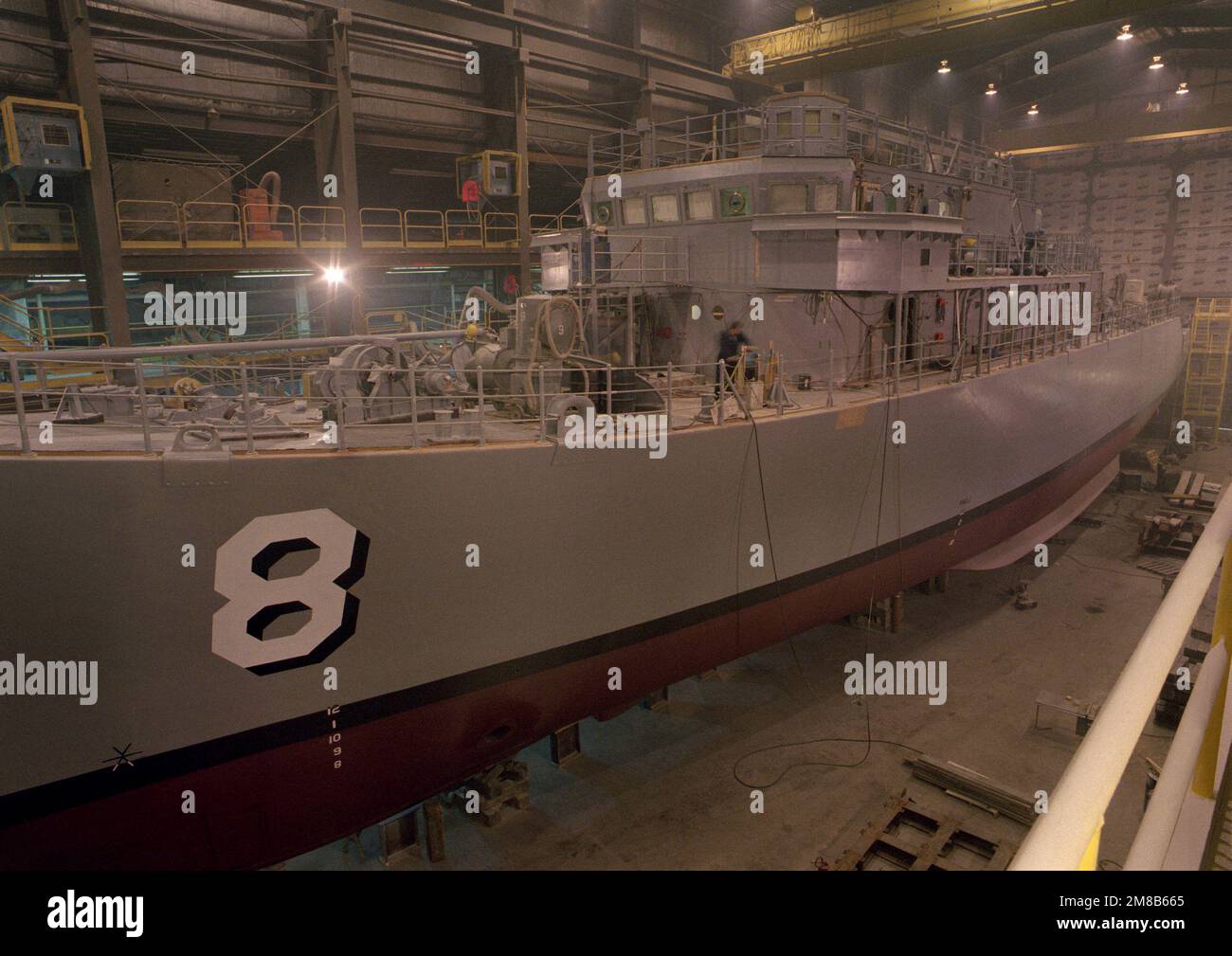 Hafenansicht des Baufortschritts an Bord des Abwehrschiffs SCOUT (MCM-8). Basis: Sturgeon Bay Bundesstaat: Wisconsin (WI) Land: Vereinigte Staaten von Amerika (USA) Stockfoto