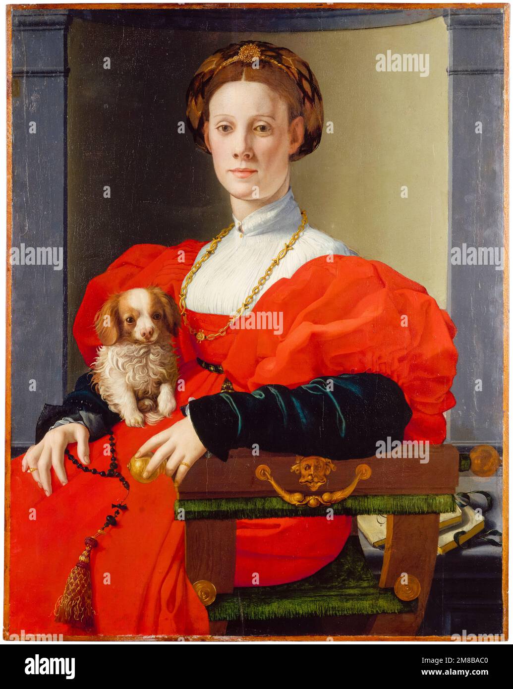 Porträt einer Dame in Rot (Francesca Salviati?), Malerei in gemischten Medien auf Pappelholz von Agnolo Bronzino, ca. 1533 Stockfoto