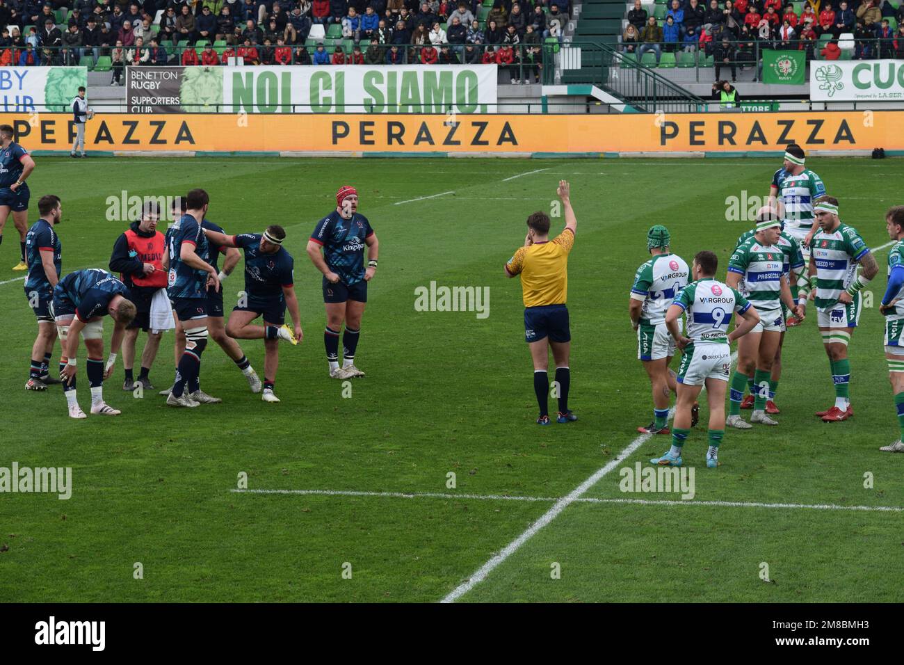 Szene während eines Rugbyspiels zwischen Benetton und Ulster Rugby im Januar 2023 in Treviso, Italien Stockfoto