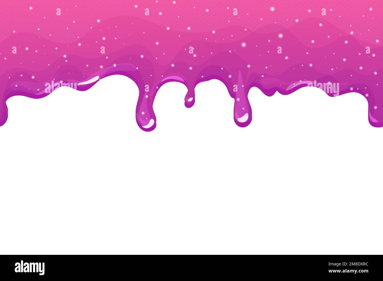 Schleimlila und Pink, Gelee-Glasur mit Tropfen im Cartoon-Stil, nahtlos isoliert auf weißem Hintergrund. Vektordarstellung Stock Vektor