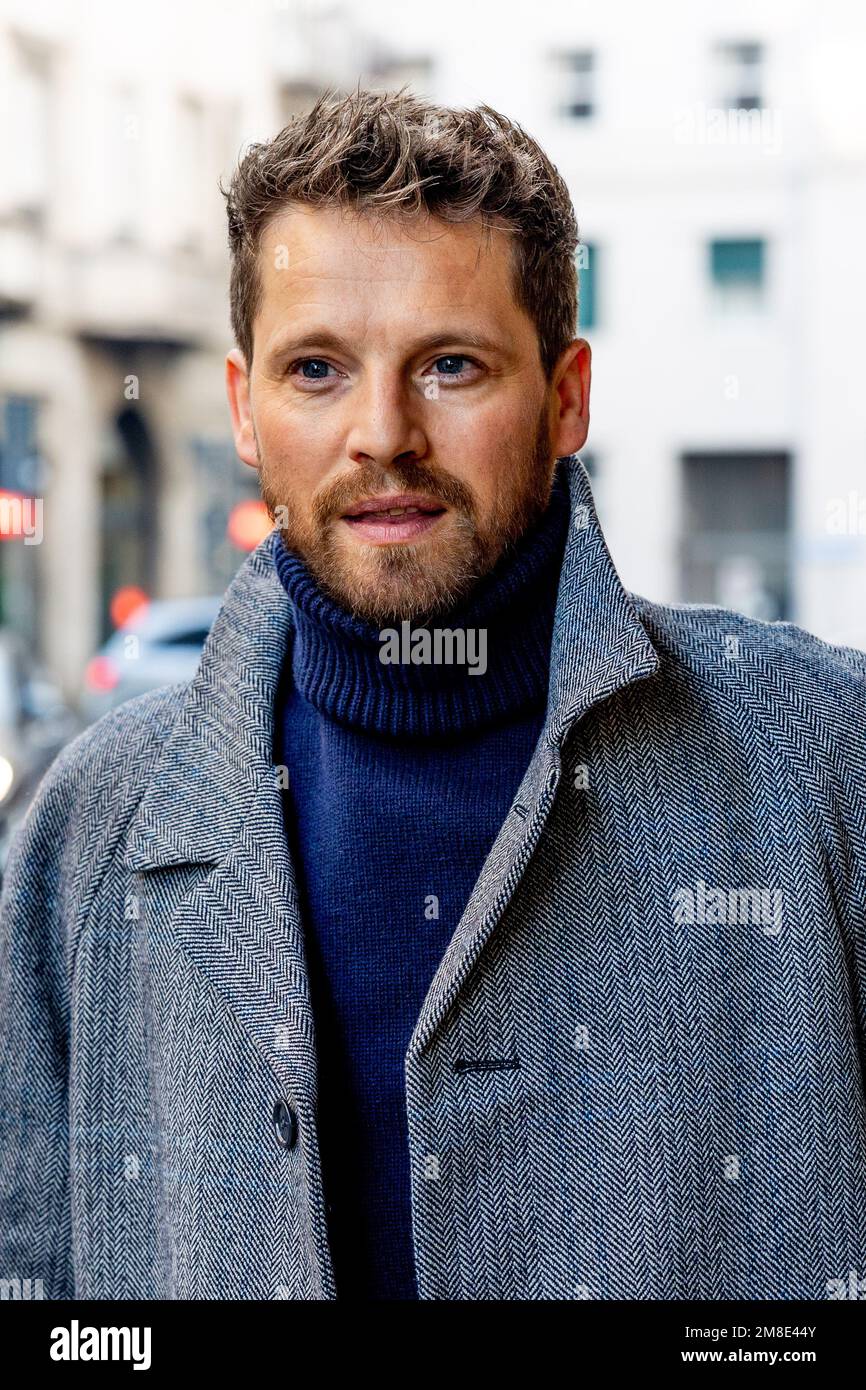 Mailand, Italien. 13. Januar 2023. Pierre Deladonchamps ist während der Mailänder Modewoche Menswear Herbst/Winter 2023/2024 in Mailand zu sehen. Kredit: SOPA Images Limited/Alamy Live News Stockfoto