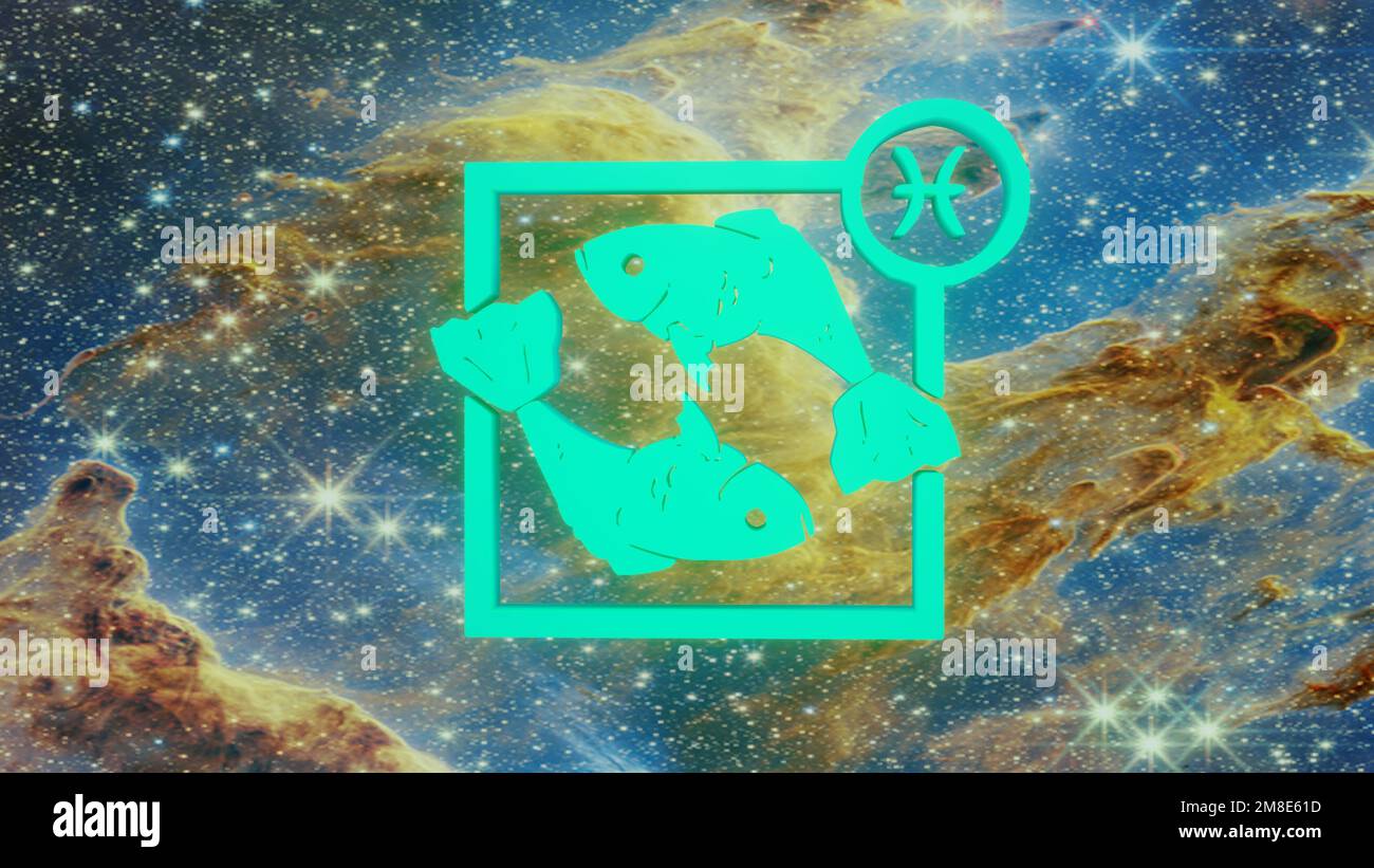 Fische. Zodiac-Zeichen. Horoskop. Raumfahrt durch das Sternbild. Stockfoto