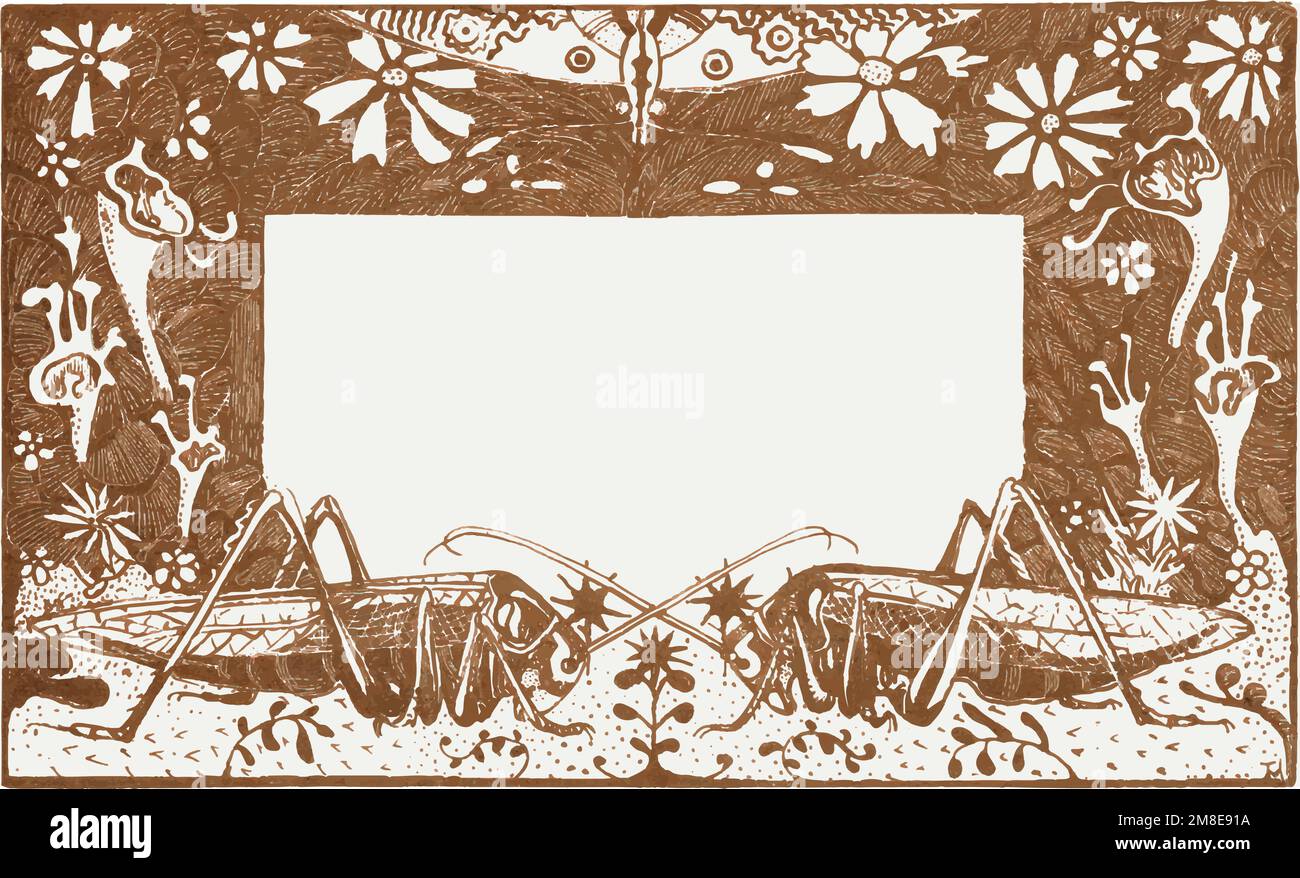 Vintage Grashüpfer Rahmenvektor, Remix aus Werken von Theo van Hoytema Stock Vektor