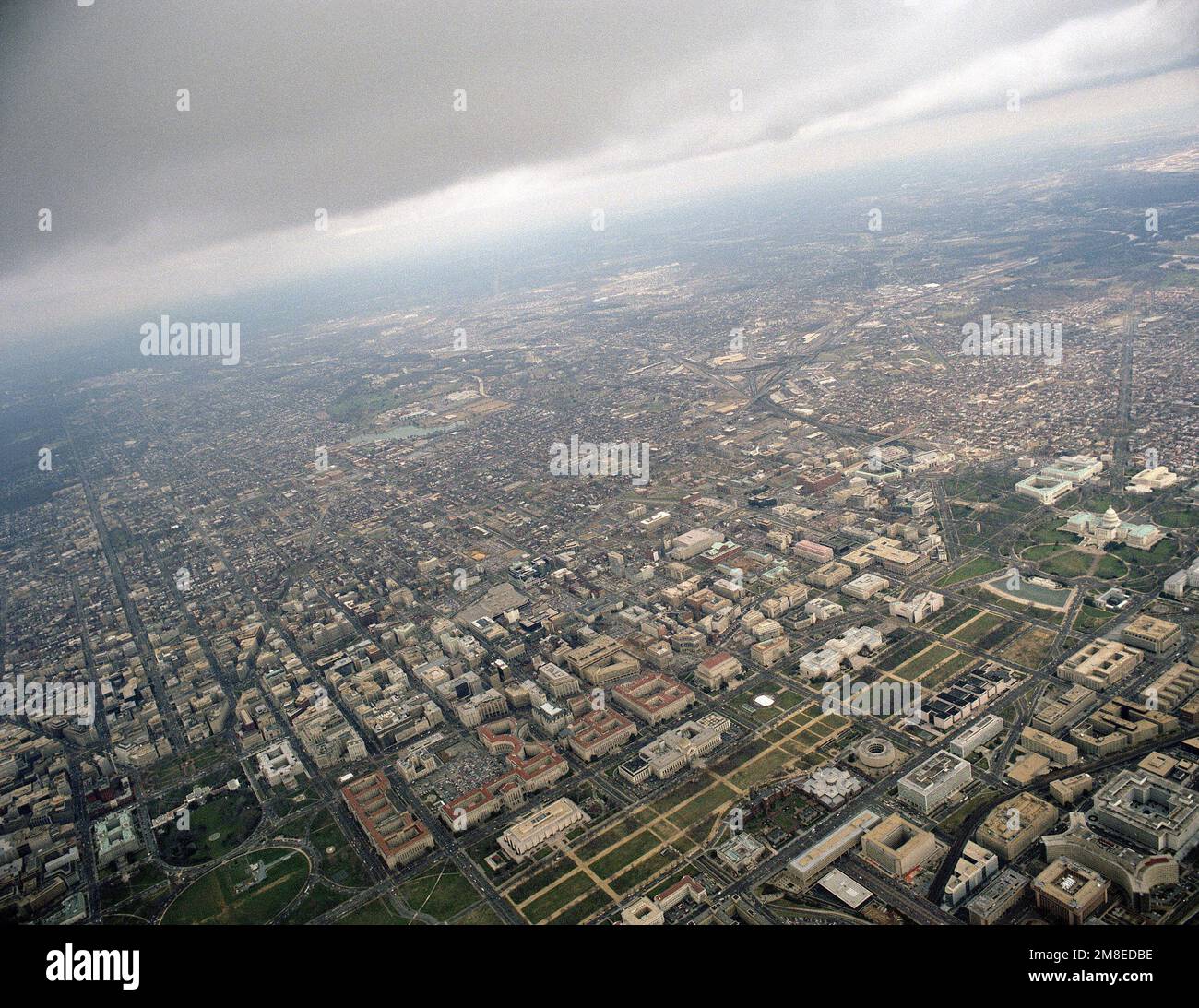 Ein Luftblick auf Washington, District of Columbia mit dem US Capitol und einem Teil der Mall im Vordergrund. Land: Vereinigte Staaten von Amerika (USA) Stockfoto