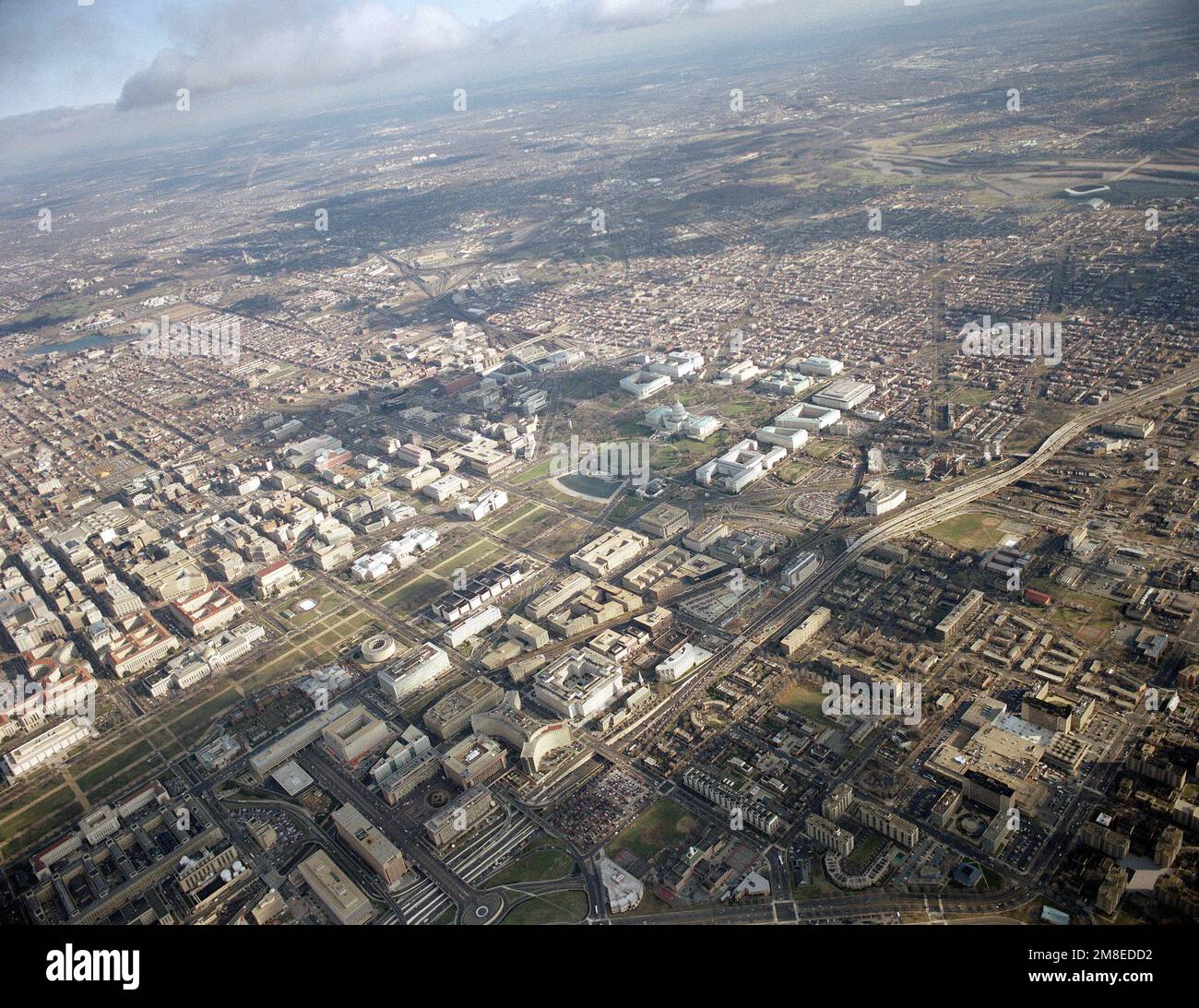 Ein Luftblick auf Washington, District of Columbia mit dem US Capitol und der Mall im Vordergrund. Land: Vereinigte Staaten von Amerika (USA) Stockfoto