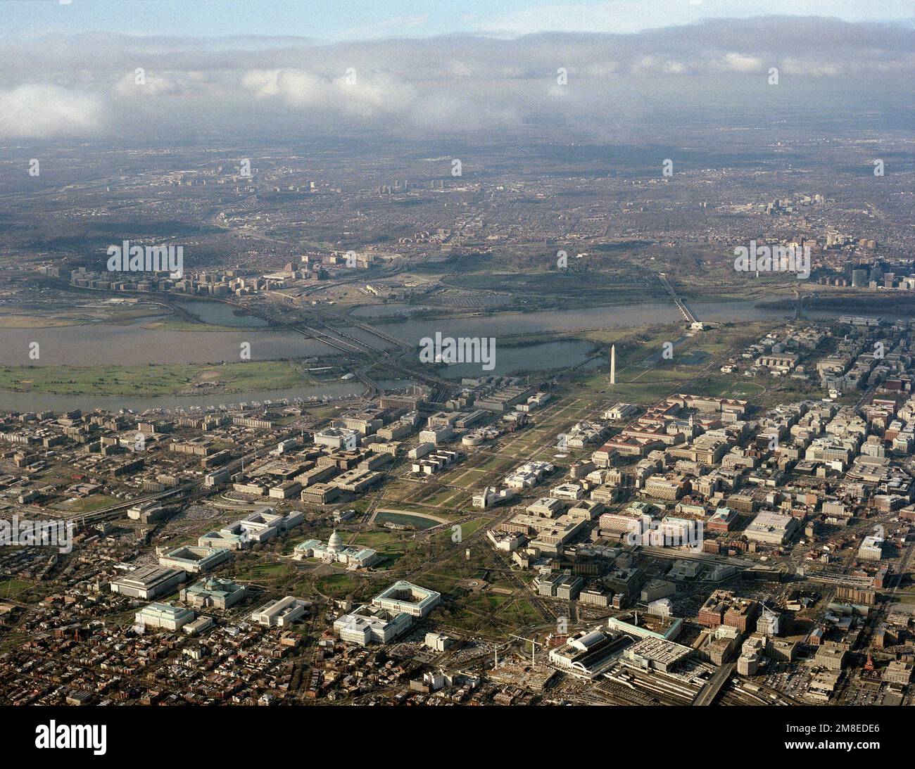 Ein Luftblick auf Washington, District of Columbia, mit dem US Capitol, Mall und Washington Monument im Zentrum. Land: Vereinigte Staaten von Amerika (USA) Stockfoto