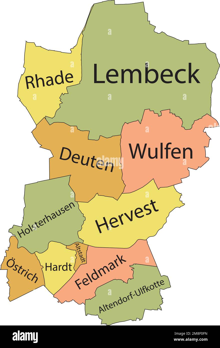 Karte der pastellfarbenen Stadtteile DORSTEN, DEUTSCHLAND Stock Vektor