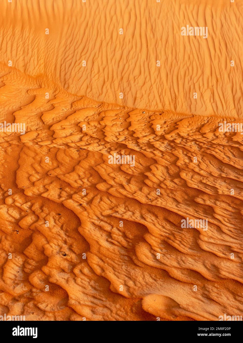 Natürliche Muster und Wellen im Sand, Wahiba-Wüste, Sharqiya Sands, Oman Stockfoto