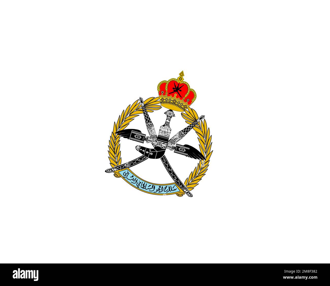 Royal Air Force of Oman, gedrehtes Logo, weißer Hintergrund B Stockfoto