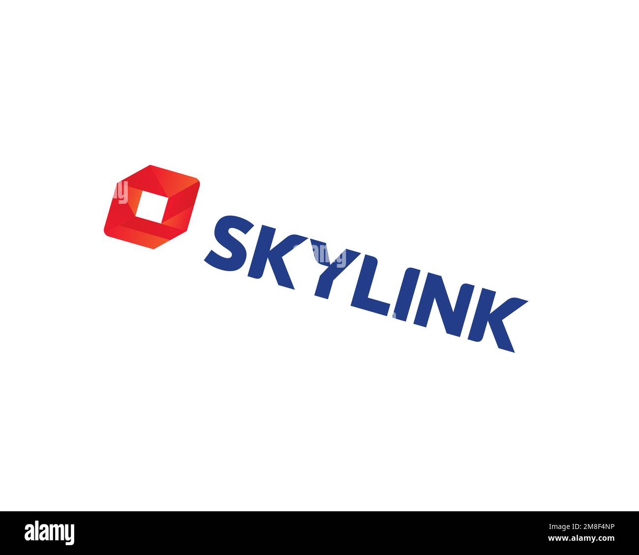 Skylink TV-Plattform, gedrehtes Logo, weißer Hintergrund B Stockfoto