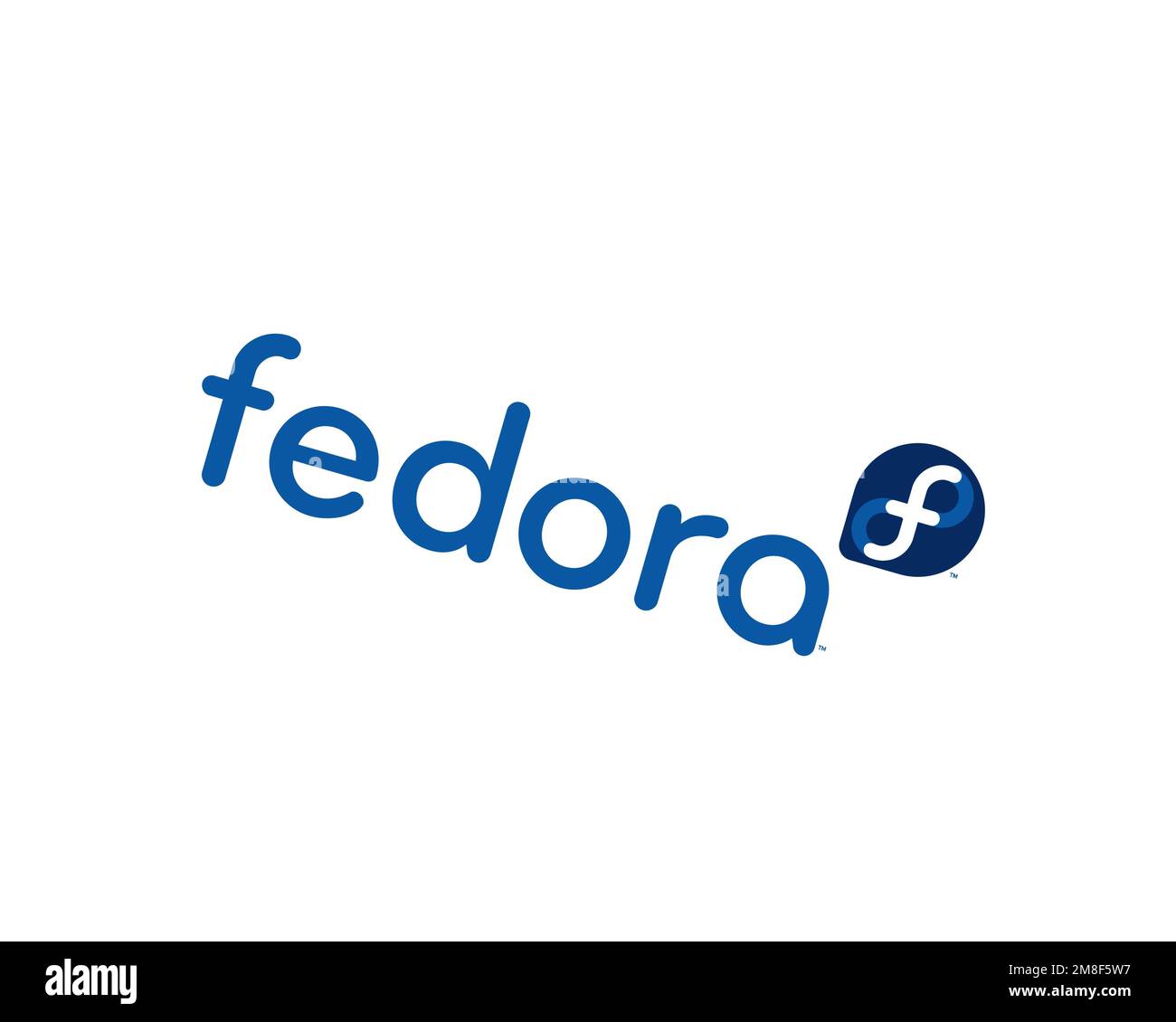 Das Fedora-Projekt, gedrehtes Logo, weißer Hintergrund B Stockfoto