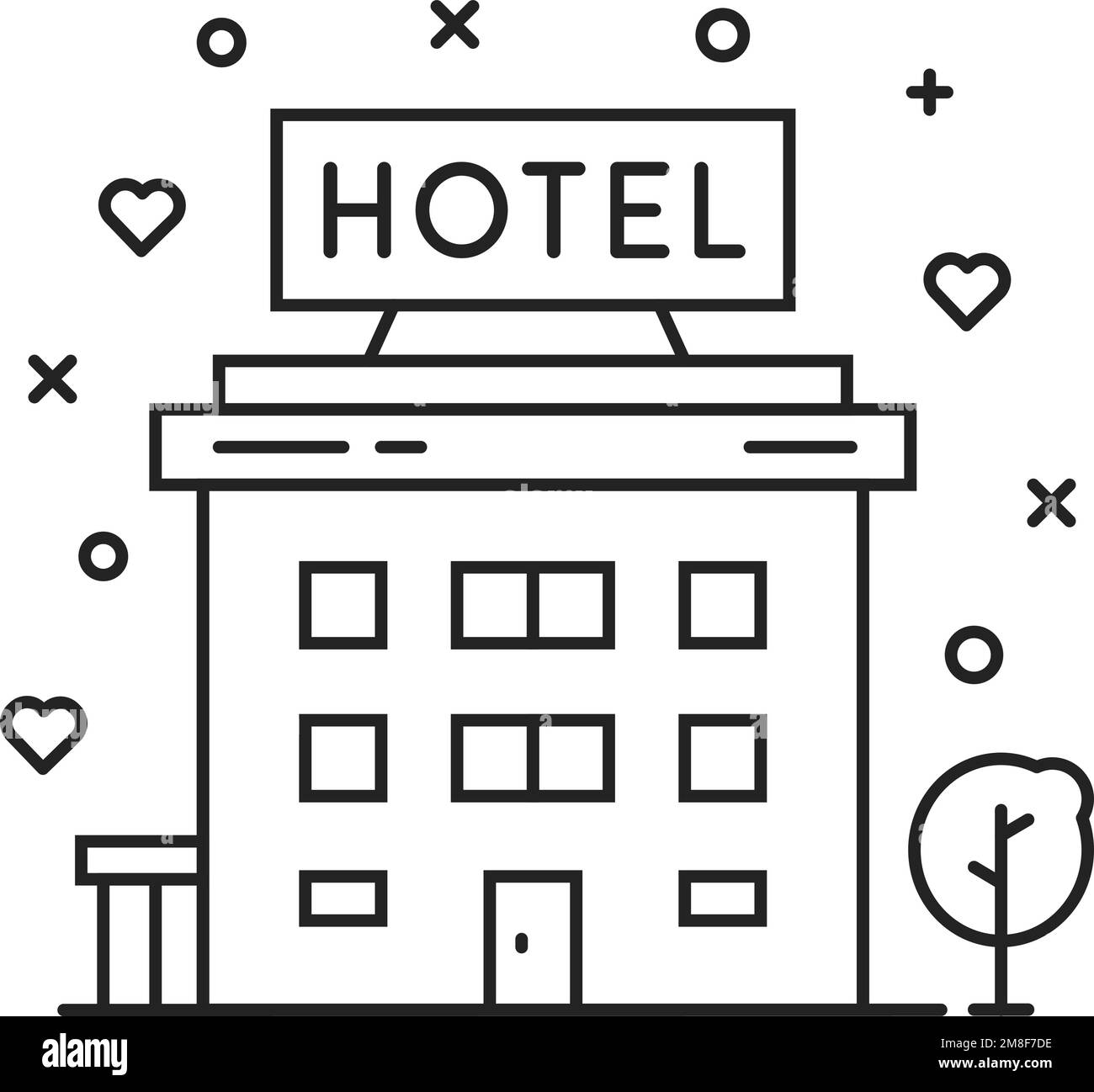 Hotel mit schwarzer, dünner Linie, einfaches Symbol Stock Vektor