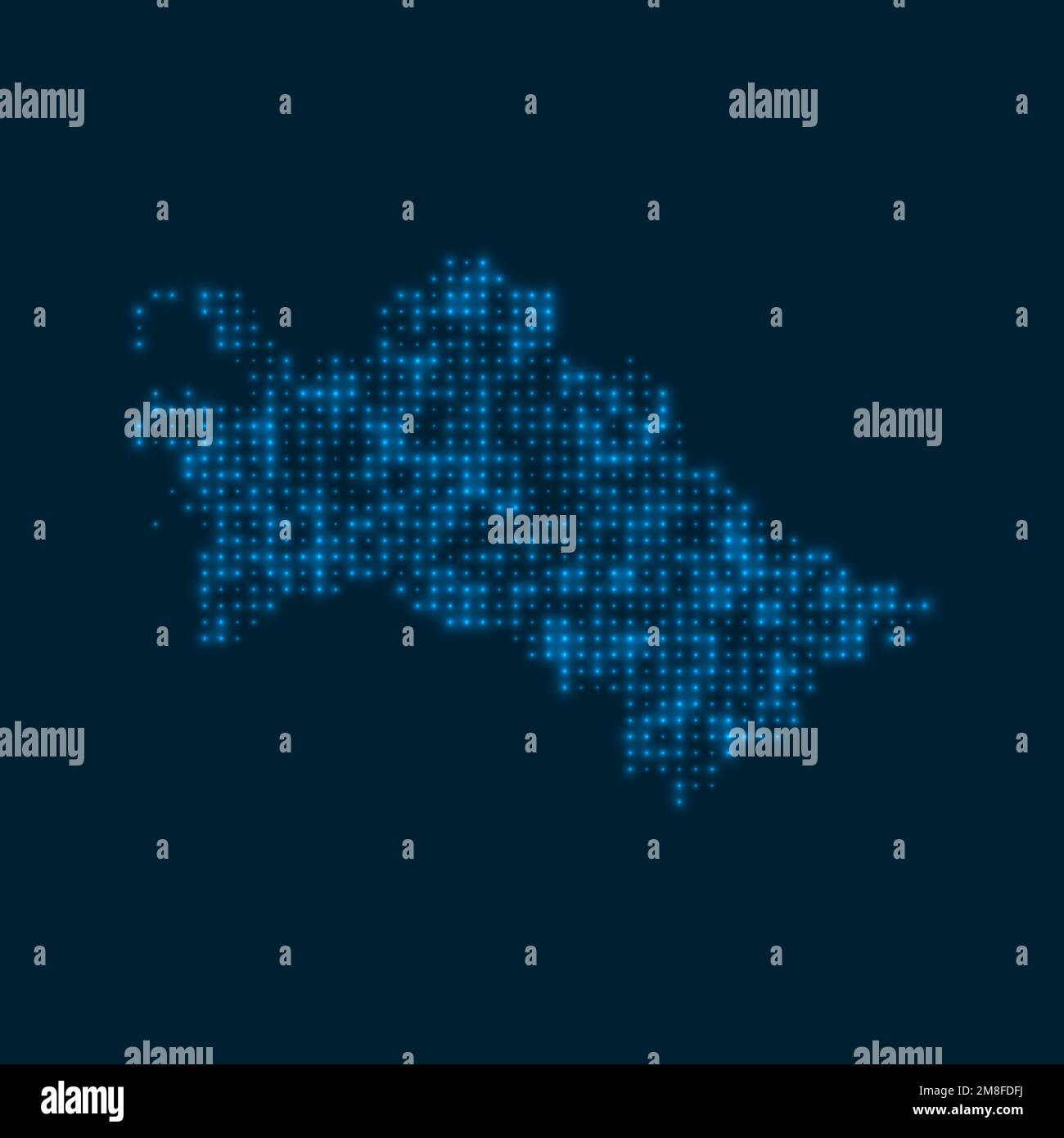 Turkmenistan hat eine gepunktete, leuchtende Karte. Form des Landes mit blauen, hellen Lampen. Vektordarstellung. Stock Vektor