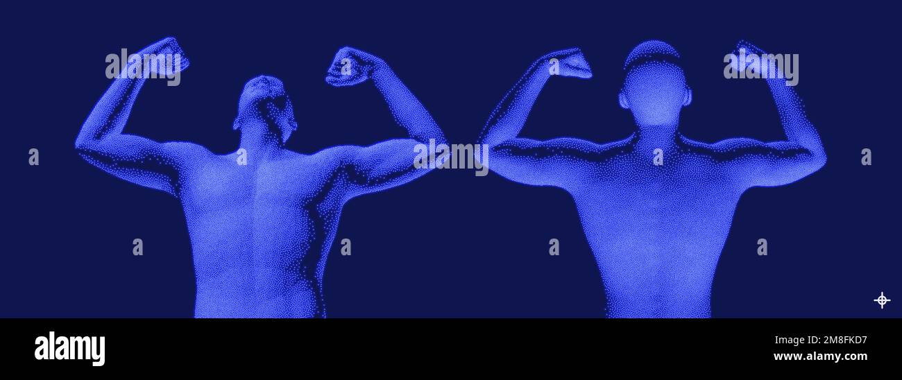 Der Champion hebt beide Hände in der Luft als echter Gewinner. Sieg und Freiheit. Starker Mann, der die Hände hebt. Sportsymbol. Führungs- oder Trainingskörper Stock Vektor