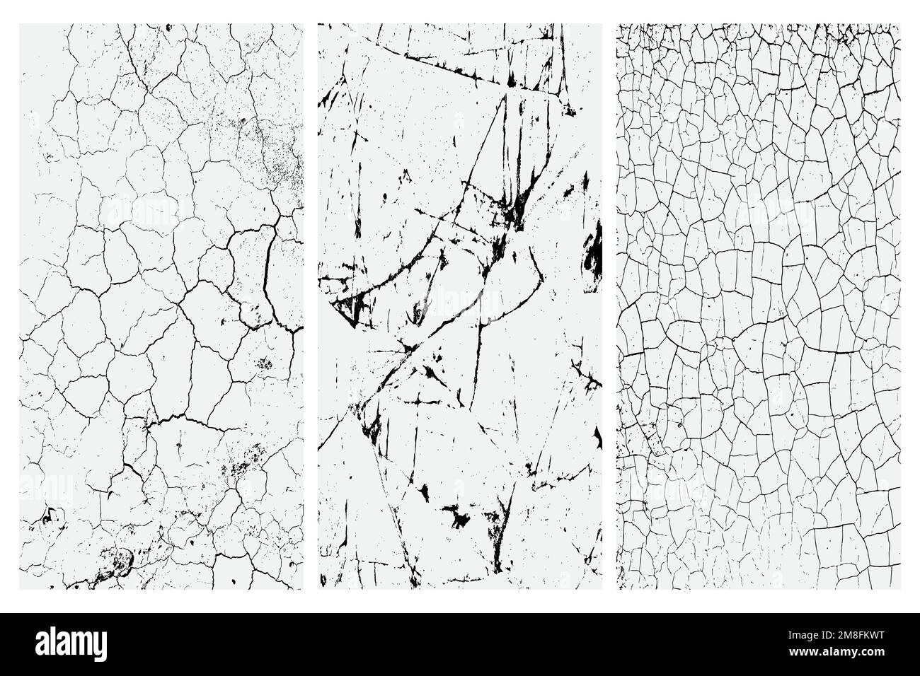 Textur von trockenen Rissen und Fleckenspritzern, schwarzer und weißer Texturhintergrund EPS-Vektor Stock Vektor