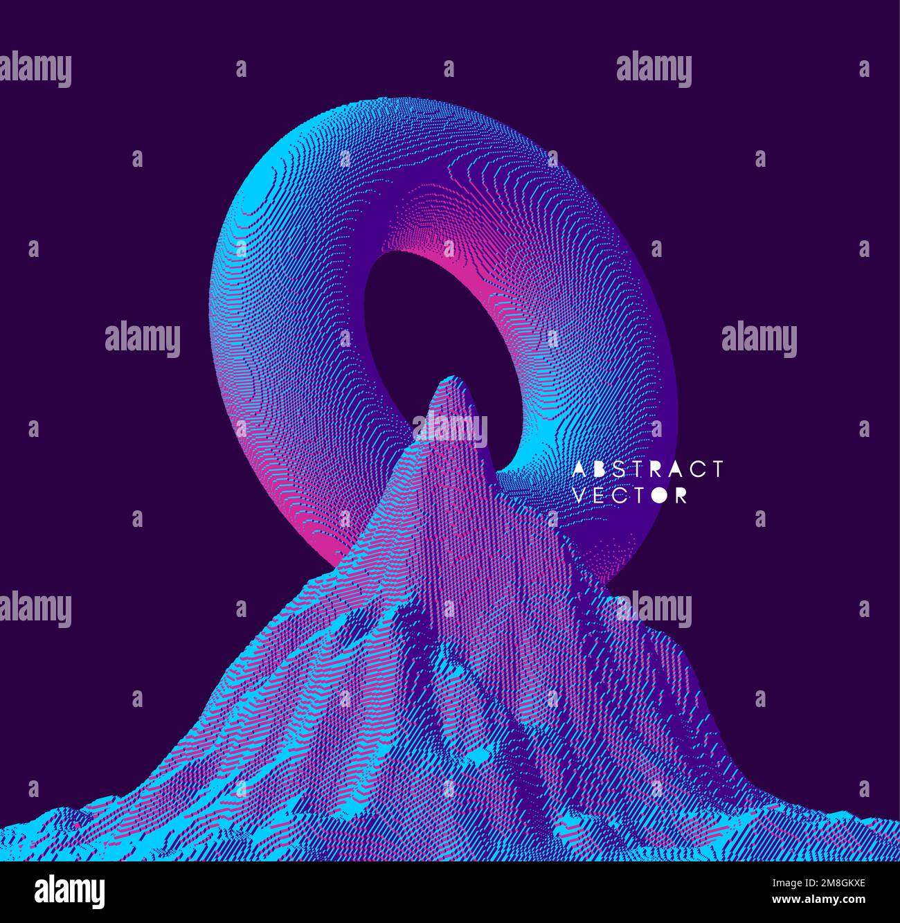 Alien-Fantasy-Landschaft mit Felsen. Berggipfel. Futuristische Kulisse im Voxelkunststil. Cyberspace-Konzept. 3D-Vektordarstellung für Broschüre, Stock Vektor