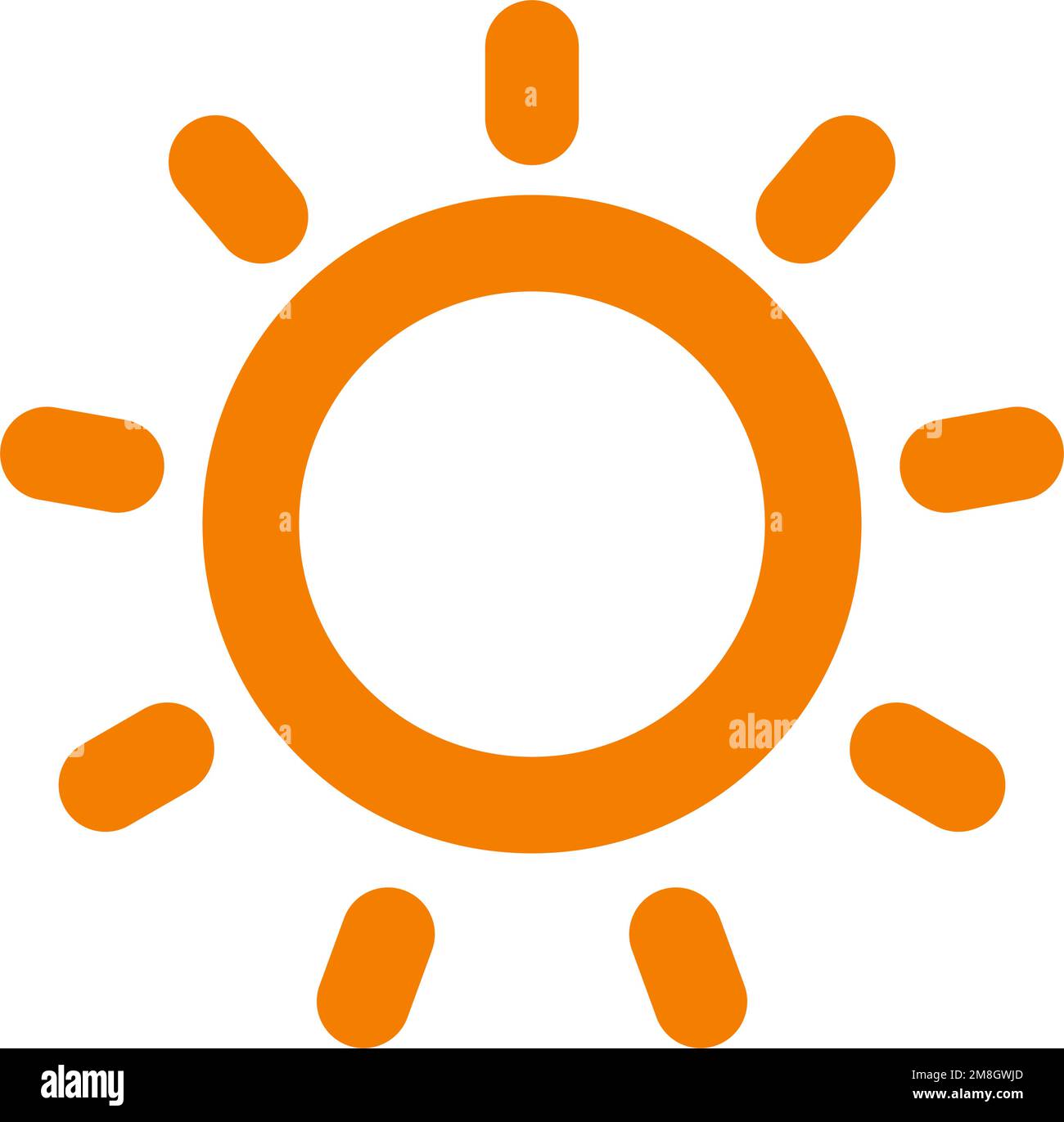 Orangefarbenes Sonnensymbol. Symbol für sonniges Wetter. Bearbeitbarer Vektor. Stock Vektor