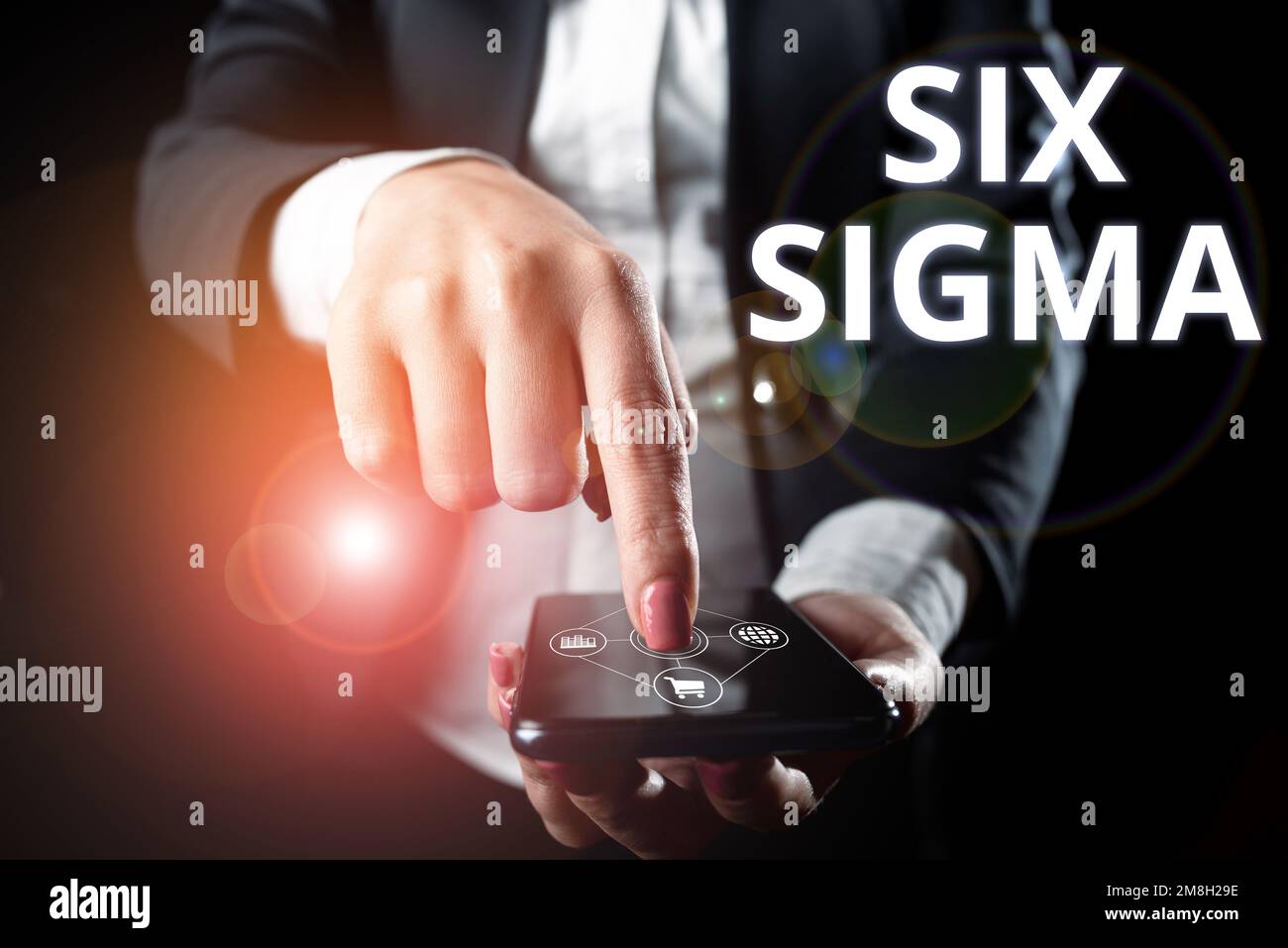 Text mit Inspiration Six Sigma. Managementtechniken für den Geschäftsansatz zur Verbesserung von Geschäftsprozessen Stockfoto