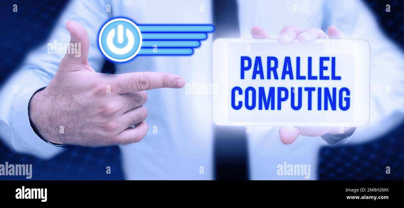Handgeschriebenes Schild Parallel Computing. Geschäftskonzept simultane Berechnung mittels Software und Hardware Stockfoto