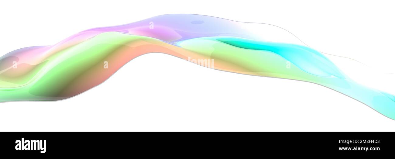 Farbenfrohes glasähnliches Band schwebt vor weißem Hintergrund Stockfoto