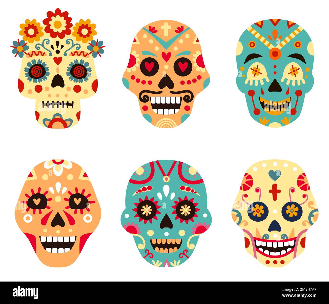 Illustration Todesschädel, Tattoo mexikanische Dekoration. Feiertagsfeier, traditionelles Symbol mit Blumenzeichen wie Blumen Stock Vektor