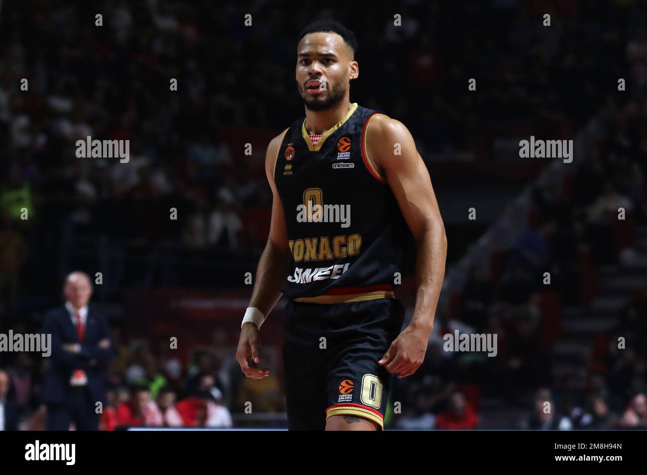 Belgrad, Serbien, 12. Januar 2023. Elie Okobo von AS Monaco reagiert während des EuroLeague-Spiels der Turkish Airlines 2022/2023 zwischen Crvena Zvezda mts Belgrad gegen AS Monaco in der Aleksandar Nikolic Hall in Belgrad, Serbien. 12. Januar 2023. Kredit: Nikola Krstic/Alamy Stockfoto