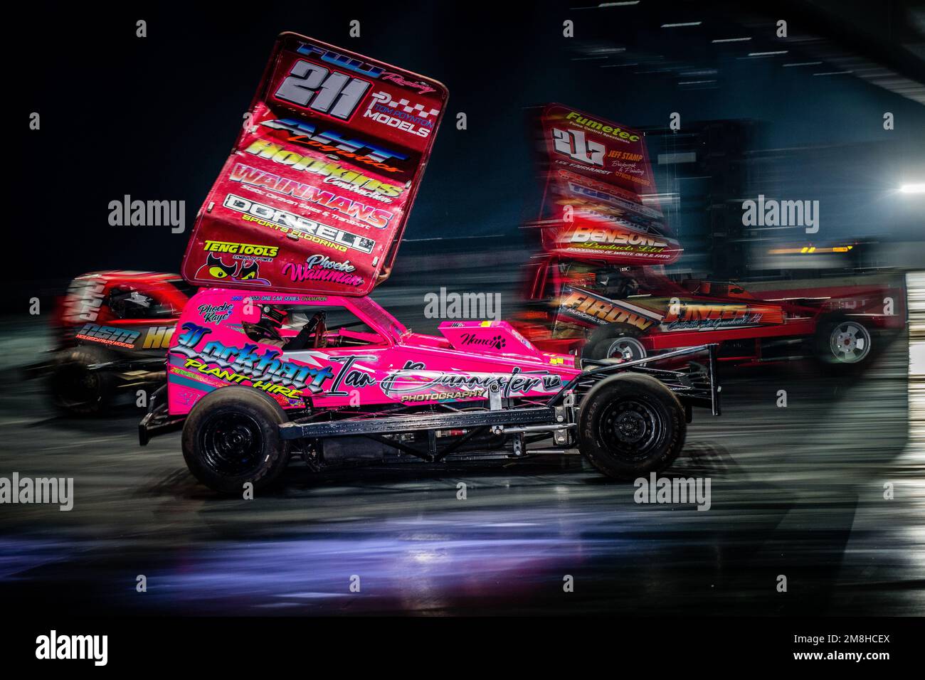 Aufregende Motorsport-Unterhaltung in der Live Action Arena von Autosport International 2023 im NEC Birmingham Stockfoto
