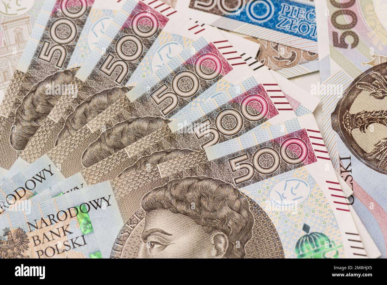 Polnische 500-Banknoten, polnisches Geld, PLN-Währung Stockfoto