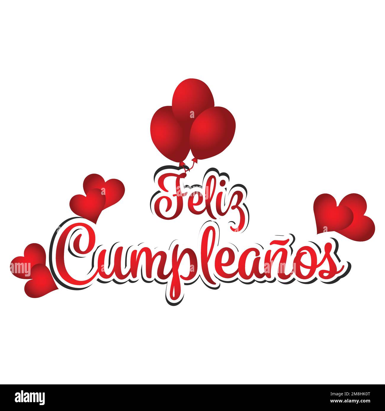 Feliz cumpleaños roter Typographietext mit Ballons und Herz Stock Vektor