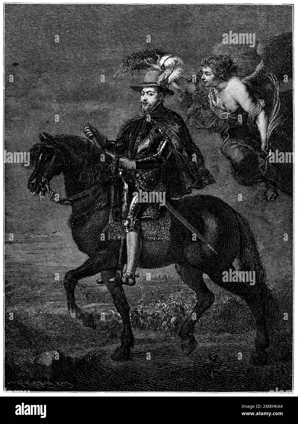 Philip II. Von Spanien (1527-1598), König von Spanien, Portugal, Neapel und Sizilien, nach dem Gemälde von Peter Paul Rubens im Museo del Prado zn Madrid, Peter Paul Rubens (1577-1640) [Maler] (Geschichtsbuch, 1899), Philipp II Von Spanien (1527-1598), König von Spanien, nach dem Gemälde von Peter Paul Rubens im Museo del Prado zn Madrid, Philippe II (1527-1598), roi des Espagnes, d'après le tableau de Peter Paul Rubens au Musée du Prado à Madrid Stockfoto