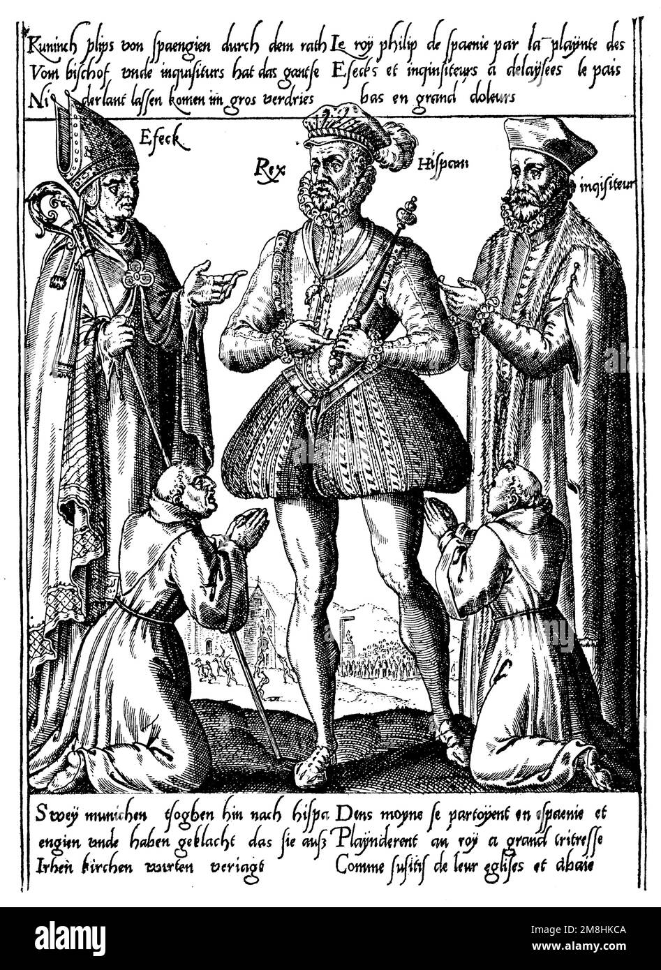 Philip II. Von Spanien (1527-1598), König von Spanien, Portugal, Neapel und Sizilien, symbolische Repräsentation von Philip II. Als Beschützer der römischen Kirche, angeblich in den Niederlanden verfolgt, Ikonoklasten im Hintergrund. , (Kulturgeschichtbuch, 1911), Philipp II Von Spanien (1527-1598), König von Spanien, symbolische Darstellung Philipps II Als Beschützers der angeblich in den Niederlanden verfolgten römischen Kirche, im Hintergrund Bilderstürmer, Philippe II (1527-1598), roi des Espagnes, représentation symbolique de Philippe II en tant que protecteur de l'Eglise romaine prétendument pe Stockfoto