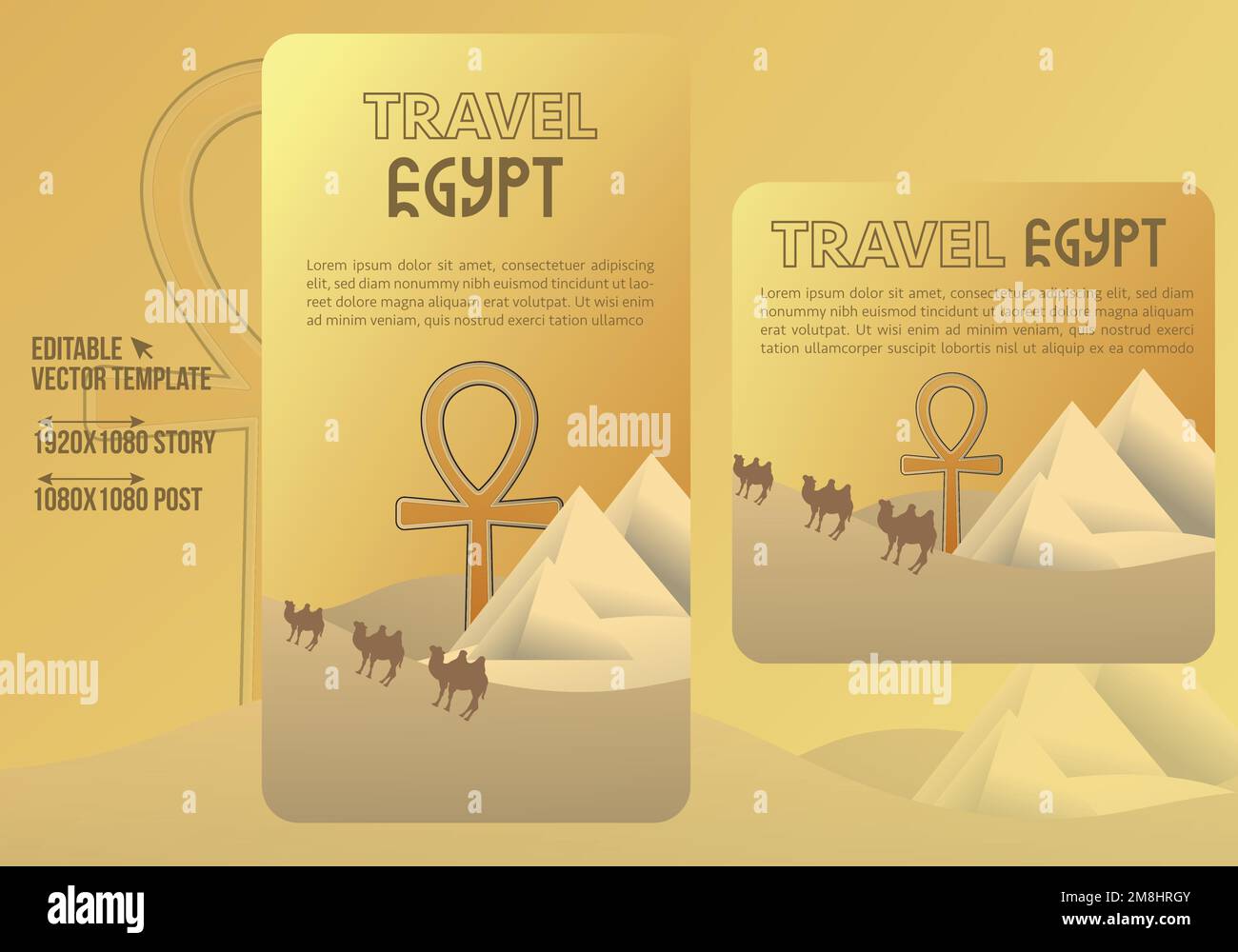 Social-Media-Post-Design für eine Reise nach Ägypten. Design zum Teilen von Geschichten und Beiträgen für die Reise nach Ägypten. Ägyptisches Vektordesign. Stock Vektor