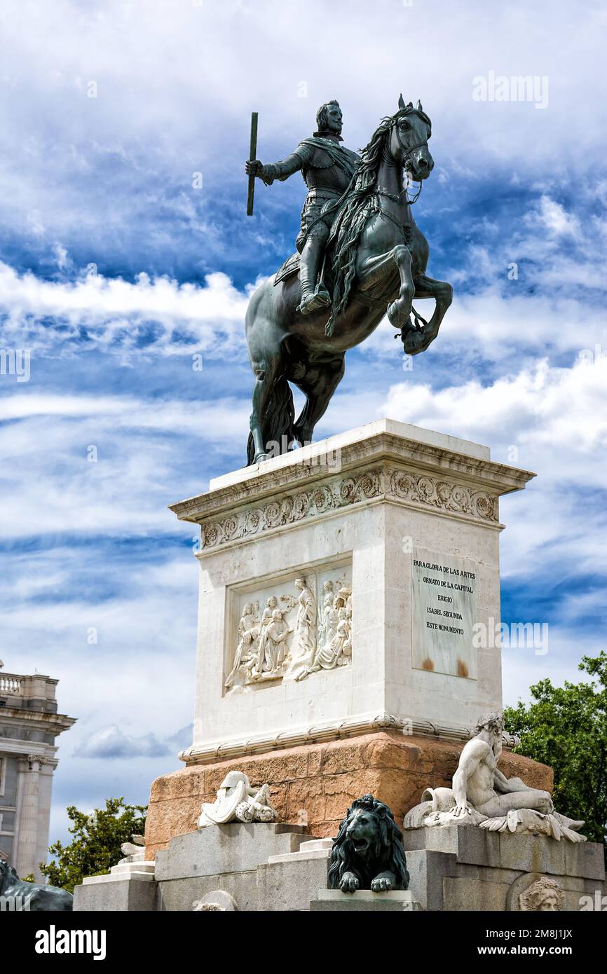 Madrid, Spanien 20. Juni 2022 Reiterdenkmal für Philip IV in den