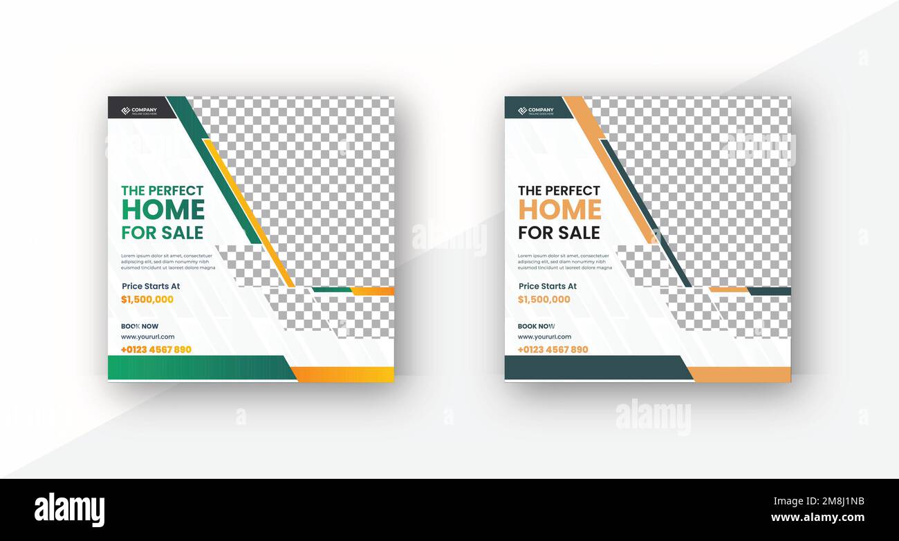 Eine moderne Bannervorlage für Immobilienquadrate für Beiträge in sozialen Medien auf weißem Hintergrund Stock Vektor