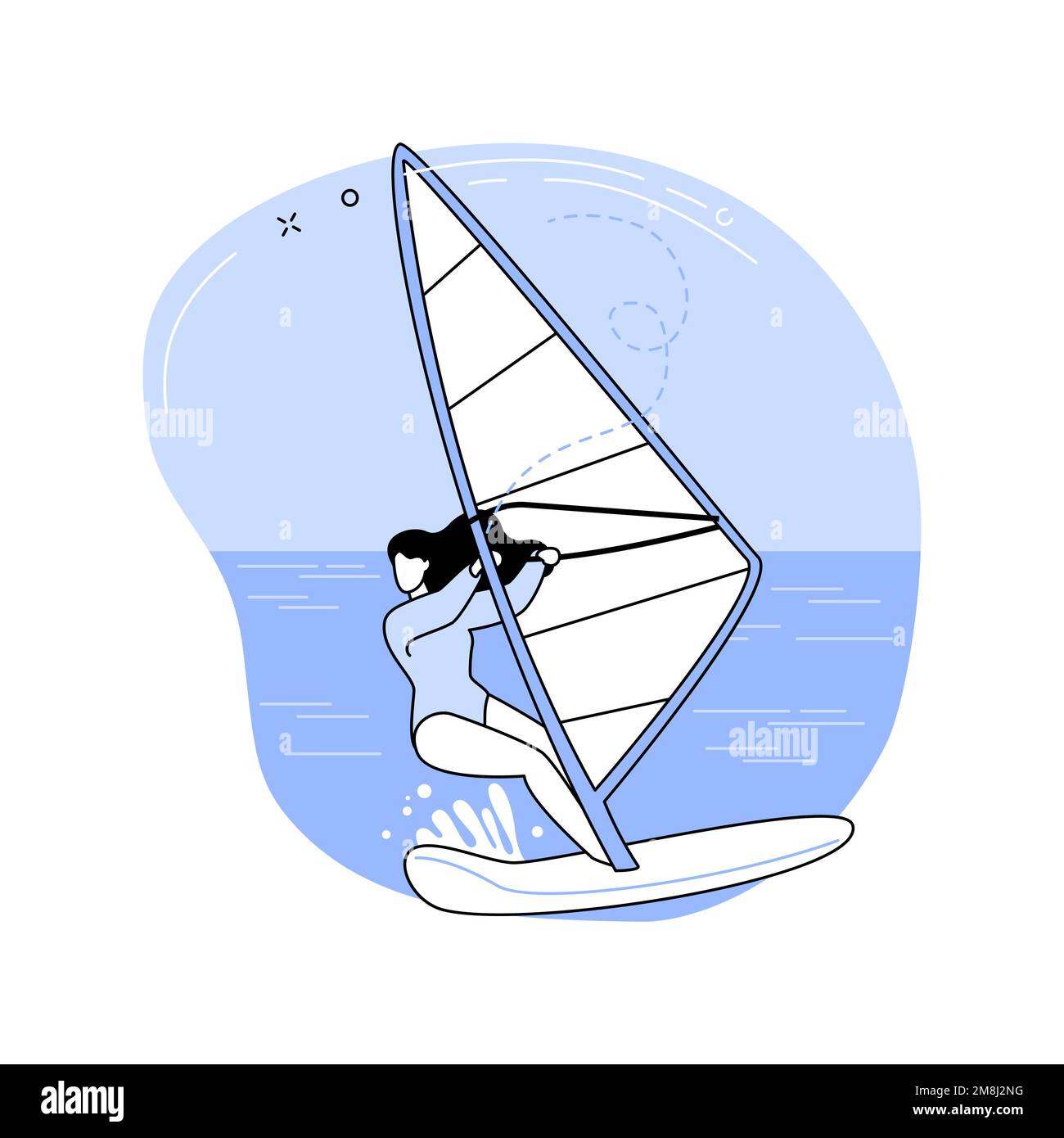 Windsurfen Spaß isoliert Cartoon-Vektor-Illustrationen. Mädchen Windsurfen während Sommerferien, Reisen mit Spaß, Segeln Wassersport Urlaub, re Stock Vektor