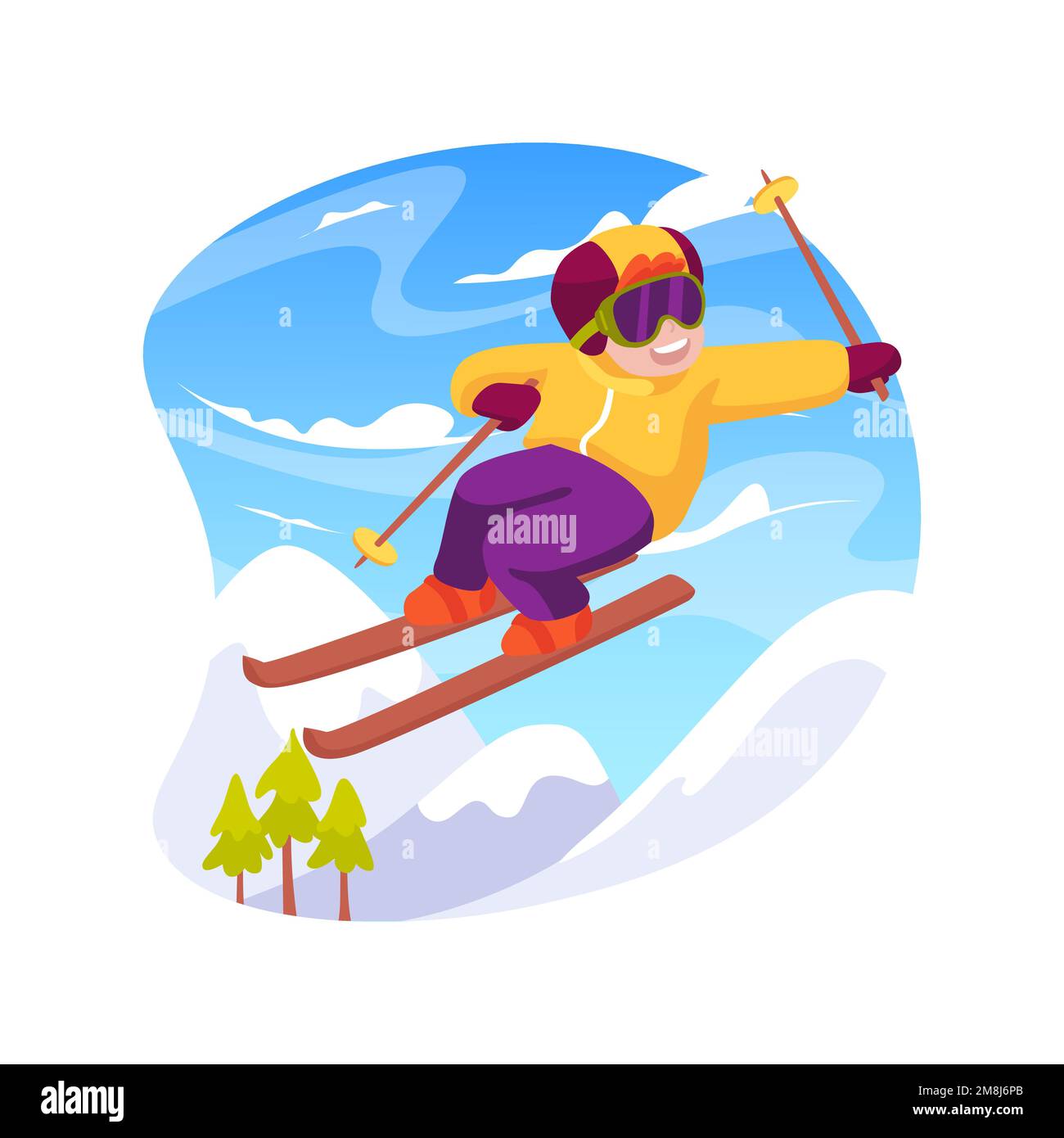 Skitricks isolierte Cartoon-Vektordarstellung. Eine Gruppe lächelnder Kinder, die springen und Skistricks machen, eine glückliche Kindheit, Wintersport im Freien, Menschen Stock Vektor
