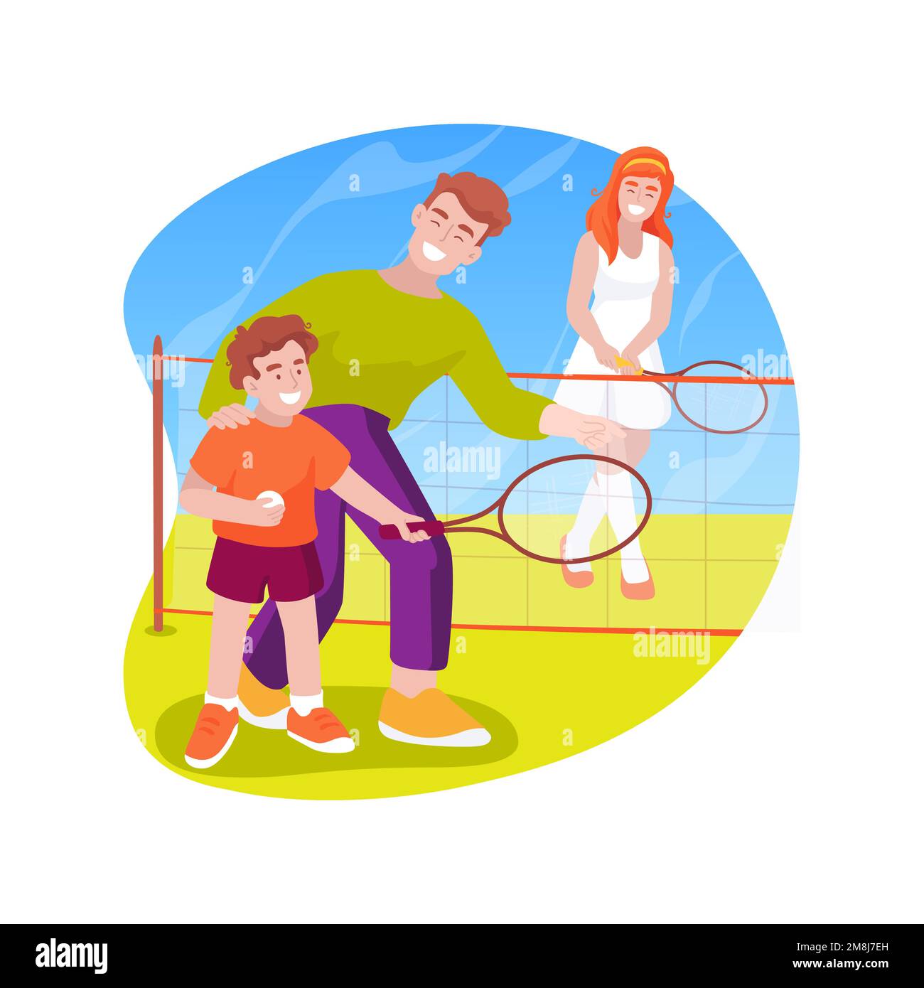 Tennisplätze isolierte Cartoon-Vektordarstellung. Öffentlicher Tennisplatz, verschiedene Leute, die Schläger halten, zusammen spielen, Nachbarschaftssporteinrichtungen, Stock Vektor