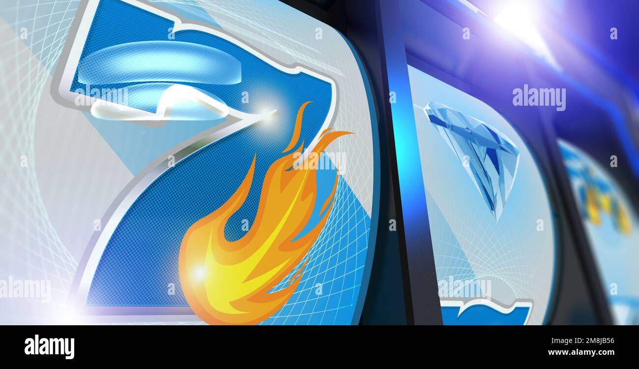 Online-Glücksspiel Slot Machine Casino-Spiel Conceptual 3D Rendering Illustration, Gembling Theme. Stockfoto