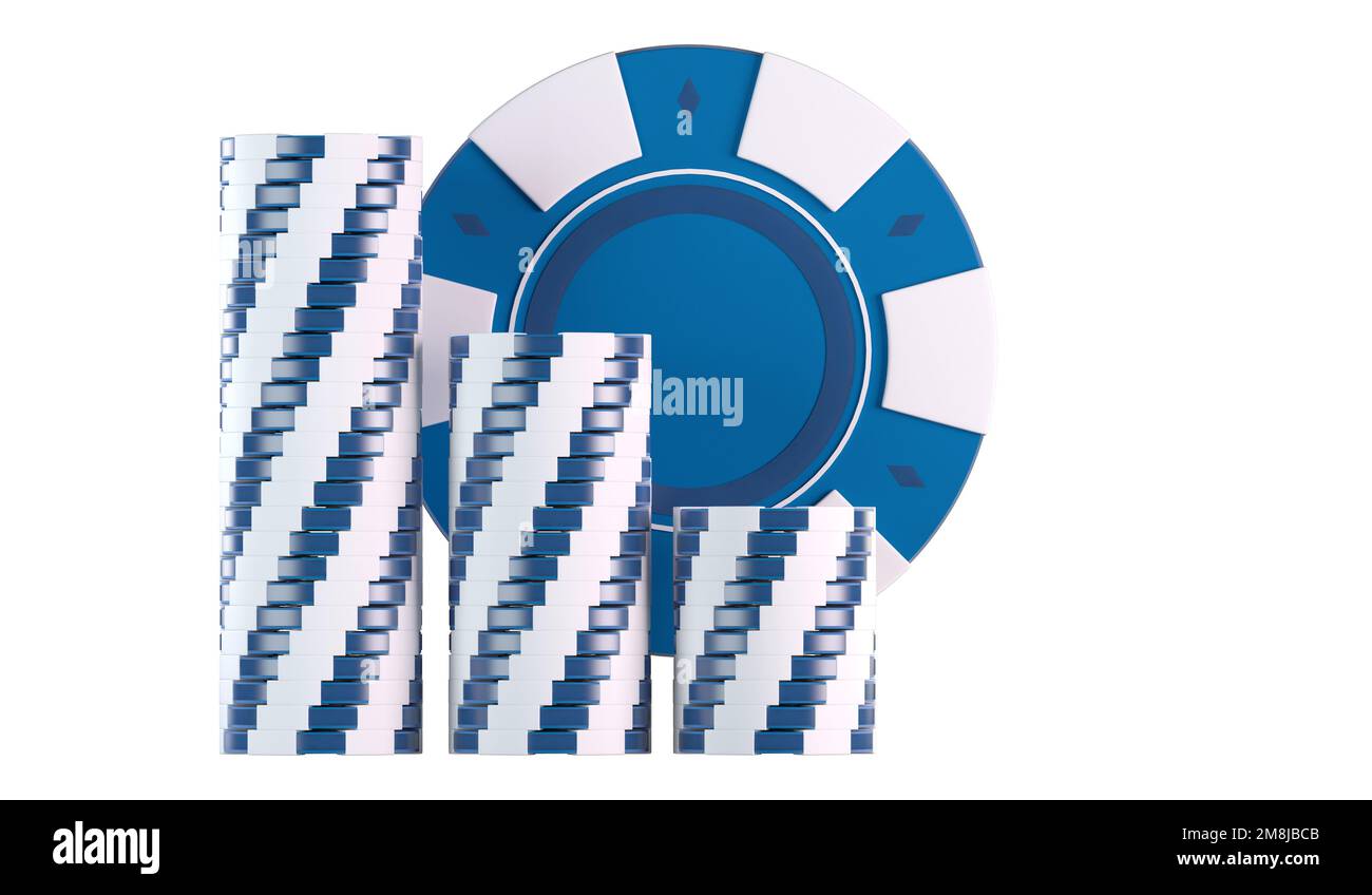 Blue Casino Gambling Chips Las Vegas Chips Spielen. 3D Abbildung. Stockfoto