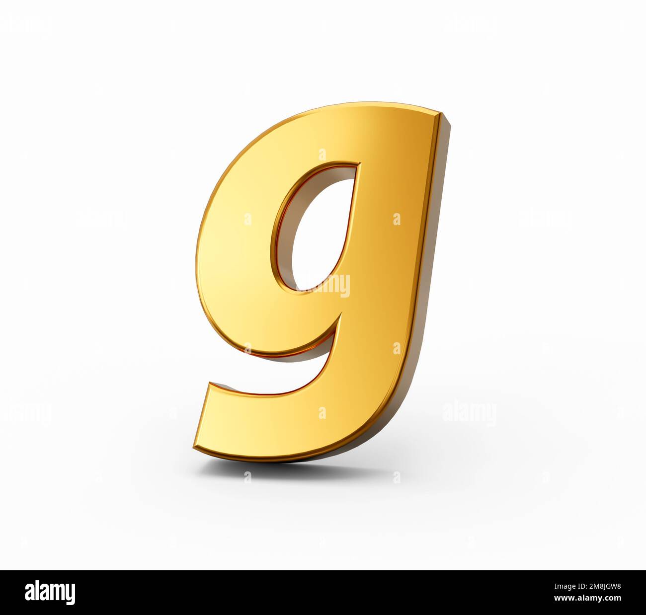 Ein goldenes Alphabet g, isoliert auf weißem Hintergrund Stockfoto