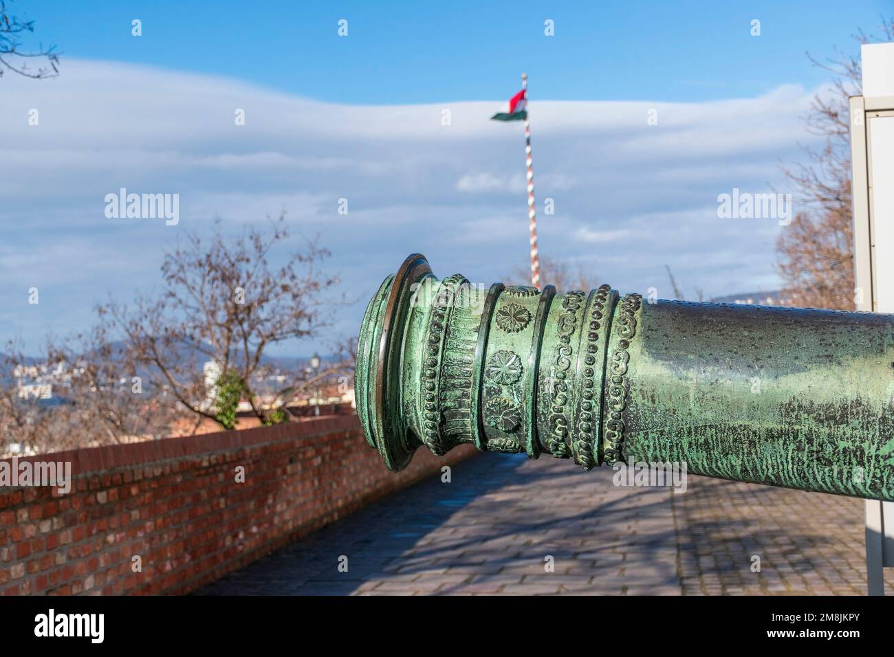 Kanone und ungarische Flagge Stockfoto