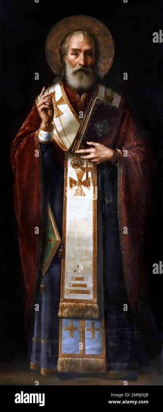 Heiliger Nikolaus. Portrait des Heiligen Nikolaus von Myra (270-343) von Yaroslav Chermak (1831-1878) Stockfoto