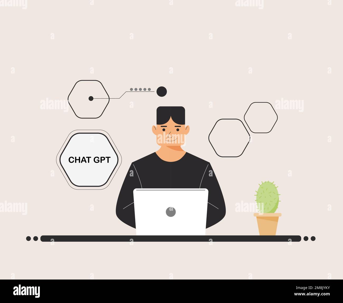 Chatten Sie mit GPT-Männern, die ein digitales Notebook verwenden. Boy People suchen Chat GPT AI, OpenAI, Smart bot, Arbeitsplatz, Technologie-Hintergrund. vektordarstellung Stock Vektor