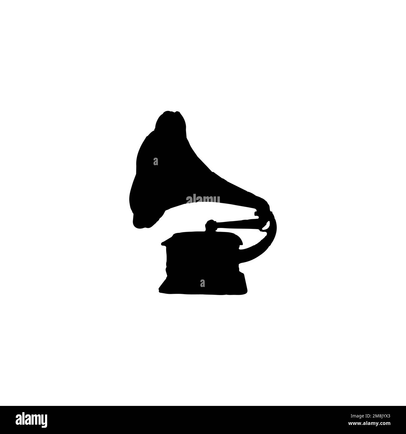 Gramophon-Symbol. Einfaches Postersymbol für das Retro-Musikfestival. Designelement für das Markenlogo von Gramophone. Gramophon-T-Shirt-Druck. Stock Vektor