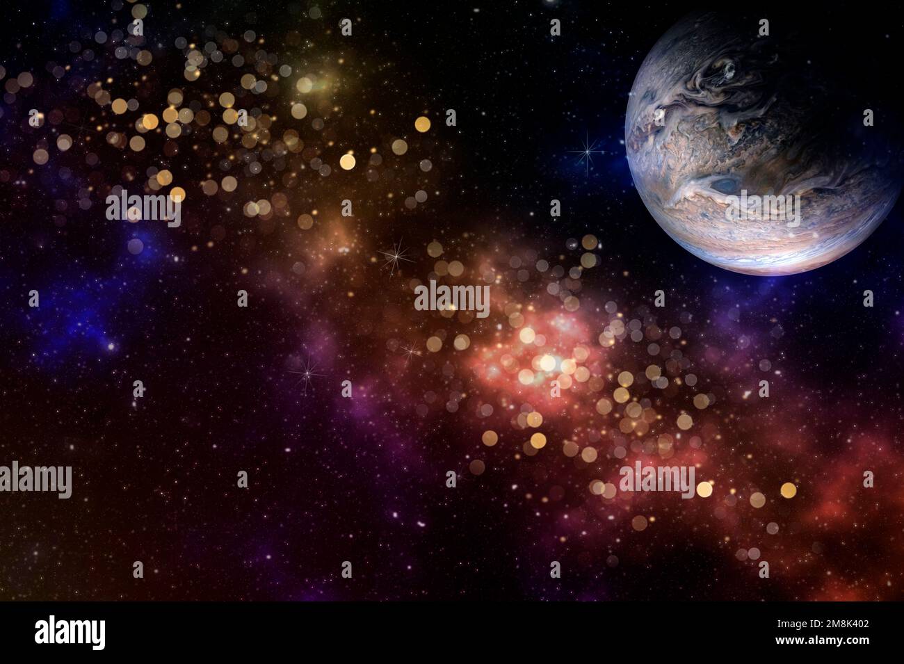 jupiter-Planet im farbenfrohen Sternenuniversum, Elemente dieses Bildes, bereitgestellt von der NASA Stockfoto
