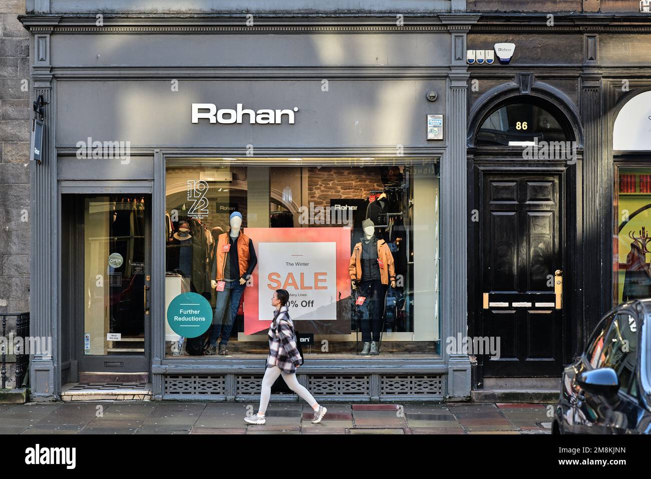 Edinburgh Scotland, Vereinigtes Königreich, 14. Januar 2023. Rohan-Laden in der George Street. Live-Nachrichten von sst/alamy Stockfoto