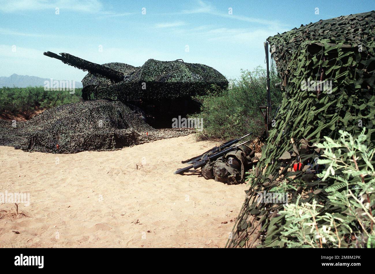 Eine GDF-005 35mm Anti-Aircraft-Pistole, die der 119. Air Defense Battery, Canadian Armed Forces, gehört, ist bereit, feindliche Flugzeuge, die den Himmel über McGregor Range, New Mexico, anlässlich der Roving Sands '96, der größten gemeinsamen US-Militär-Militär-Militär-Trainingsübung, zum Absturz zu bringen. Betreff Betrieb/Serie: ROVING SANDS '96 Basis: McGregor Range Bundesstaat: New Mexico (NM) Land: Vereinigte Staaten von Amerika (USA) Stockfoto