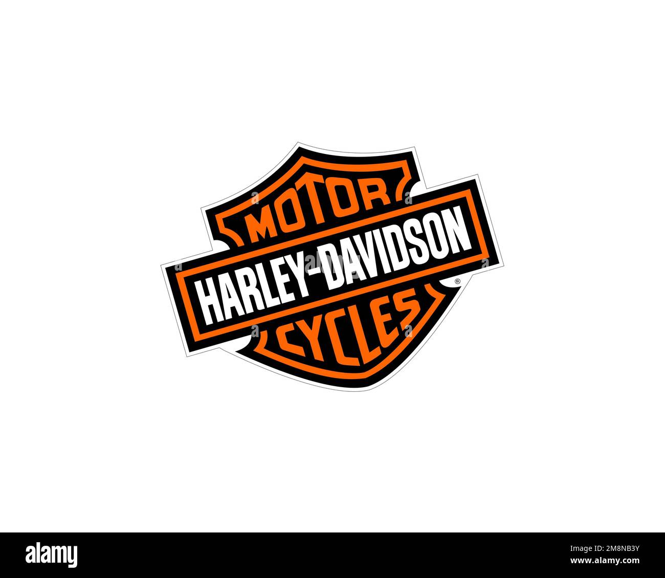 Harley Davidson, Gedrehtes Logo, Weißer Hintergrund Stockfoto